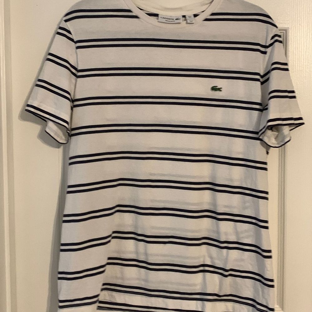 LACOSTE STRIPE JERSEY TEE White and Blue Regular Fit Large - Picture 1 of 8